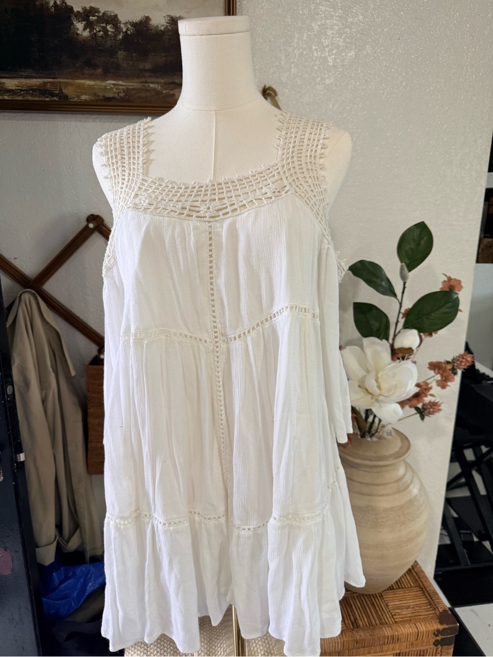 Rip Curl Cream Crochet Yoke Sleeveless Top